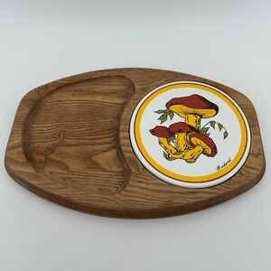Vintage Goodwood Mushroom Cheese Board Wood Serving Tray Ceramic Tile Retro 70s